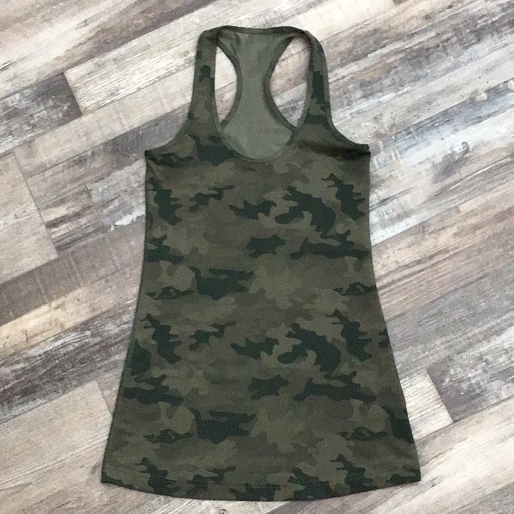 Lululemon Cool Racerback Tank, green camouflage, size 4